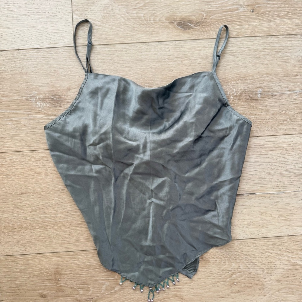 Victorias Secret Silk Tie Back Crop Camisole with Bead Embellishments